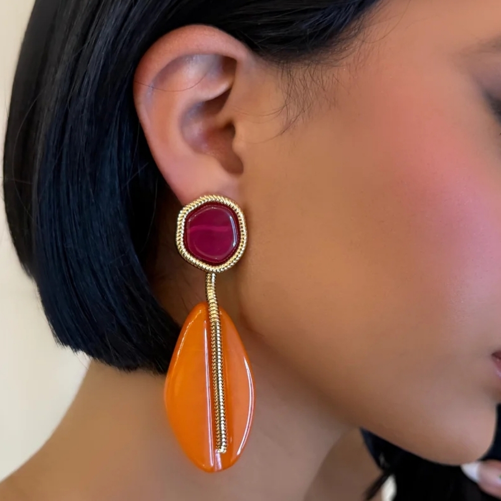 New! Gold Burgandy Orange Drop Earrings • NWOT 1000B Fall Colors